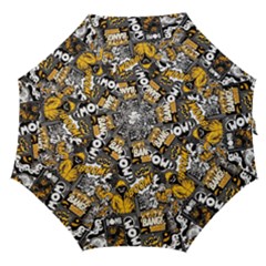 Boom Bang Art Crazy Drawing Graffiti Hello Retro Sayings Yellow Straight Umbrellas by Bedest