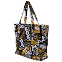 Boom Bang Art Crazy Drawing Graffiti Hello Retro Sayings Yellow Zip Up Canvas Bag by Bedest