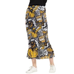 Boom Bang Art Crazy Drawing Graffiti Hello Retro Sayings Yellow Maxi Fishtail Chiffon Skirt by Bedest