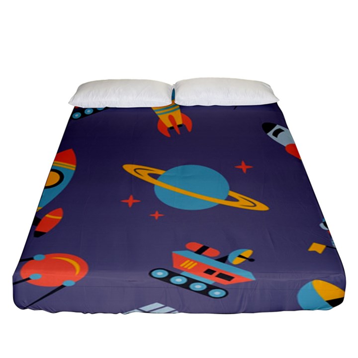 Space Seamless Patterns Fitted Sheet (Queen Size)