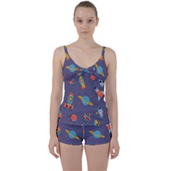 Space Seamless Patterns Tie Front Two Piece Tankini