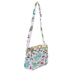 Seamless Pattern Vector With Funny Robots Cartoon Shoulder Bag With Back Zipper