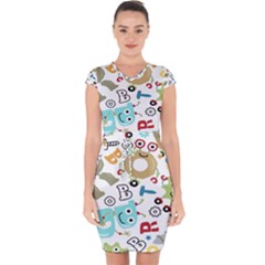 Seamless Pattern Vector With Funny Robots Cartoon Capsleeve Drawstring Dress  by Hannah976