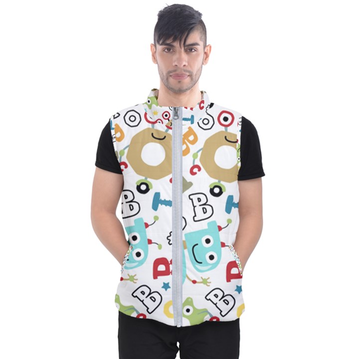 Seamless Pattern Vector With Funny Robots Cartoon Men s Puffer Vest