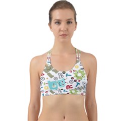 Seamless Pattern Vector With Funny Robots Cartoon Back Web Sports Bra