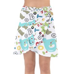 Seamless Pattern Vector With Funny Robots Cartoon Wrap Front Skirt