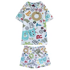Seamless Pattern Vector With Funny Robots Cartoon Kids  Swim T-shirt And Shorts Set