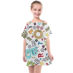 Seamless Pattern Vector With Funny Robots Cartoon Kids  One Piece Chiffon Dress