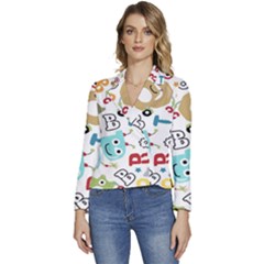 Seamless Pattern Vector With Funny Robots Cartoon Women s Long Sleeve Revers Collar Cropped Jacket by Hannah976