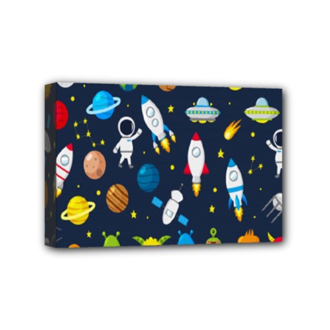 Big Set Cute Astronauts Space Planets Stars Aliens Rockets Ufo Constellations Satellite Moon Rover V Mini Canvas 6  X 4  (stretched) by Hannah976