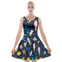 Big Set Cute Astronauts Space Planets Stars Aliens Rockets Ufo Constellations Satellite Moon Rover V Velvet Skater Dress View1