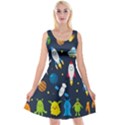 Big Set Cute Astronauts Space Planets Stars Aliens Rockets Ufo Constellations Satellite Moon Rover V Reversible Velvet Sleeveless Dress View1