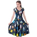 Big Set Cute Astronauts Space Planets Stars Aliens Rockets Ufo Constellations Satellite Moon Rover V Cap Sleeve Wrap Front Dress View1