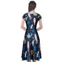 Big Set Cute Astronauts Space Planets Stars Aliens Rockets Ufo Constellations Satellite Moon Rover V Cap Sleeve Wrap Front Dress View2