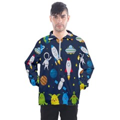 Big Set Cute Astronauts Space Planets Stars Aliens Rockets Ufo Constellations Satellite Moon Rover V Men s Half Zip Pullover