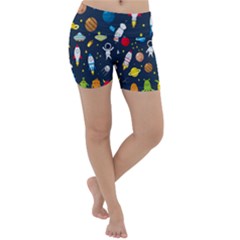 Big Set Cute Astronauts Space Planets Stars Aliens Rockets Ufo Constellations Satellite Moon Rover V Lightweight Velour Yoga Shorts