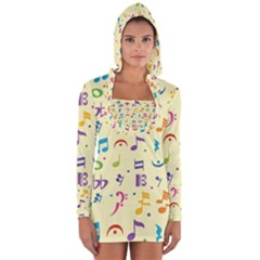 Seamless Pattern Musical Note Doodle Symbol Long Sleeve Hooded T-shirt by Hannah976