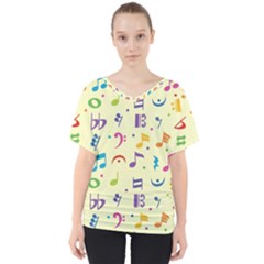 Seamless Pattern Musical Note Doodle Symbol V-neck Dolman Drape Top