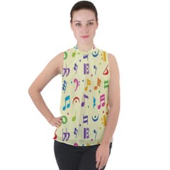 Seamless Pattern Musical Note Doodle Symbol Mock Neck Chiffon Sleeveless Top by Hannah976