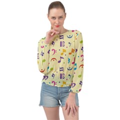 Seamless Pattern Musical Note Doodle Symbol Banded Bottom Chiffon Top