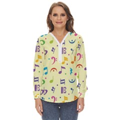 Seamless Pattern Musical Note Doodle Symbol Zip Up Long Sleeve Blouse