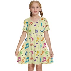 Seamless Pattern Musical Note Doodle Symbol Kids  Short Sleeve Tiered Mini Dress by Hannah976