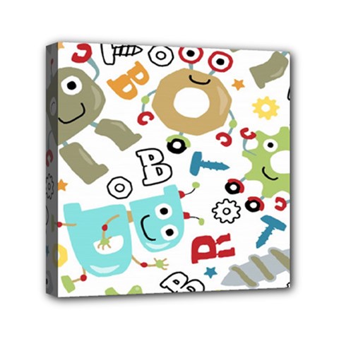 Seamless Pattern Vector With Funny Robots Cartoon Mini Canvas 6  X 6  (stretched) by Hannah976