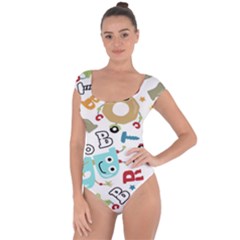 Seamless Pattern Vector With Funny Robots Cartoon Short Sleeve Leotard 