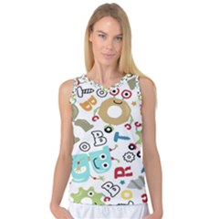 Seamless Pattern Vector With Funny Robots Cartoon Women s Basketball Tank Top