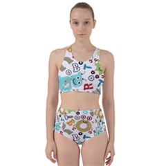 Seamless Pattern Vector With Funny Robots Cartoon Racer Back Bikini Set