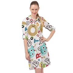 Seamless Pattern Vector With Funny Robots Cartoon Long Sleeve Mini Shirt Dress by Hannah976