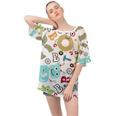 Seamless Pattern Vector With Funny Robots Cartoon Oversized Chiffon Top