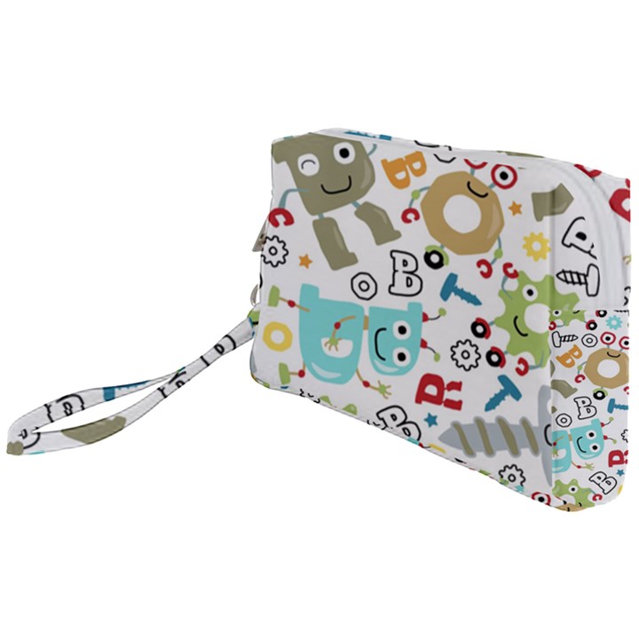 Seamless Pattern Vector With Funny Robots Cartoon Wristlet Pouch Bag (Small)