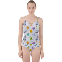 Seamless Pattern Cartoon Space Planets Isolated White Background Cut Out Top Tankini Set