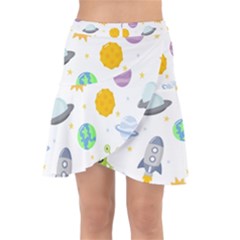 Seamless Pattern Cartoon Space Planets Isolated White Background Wrap Front Skirt