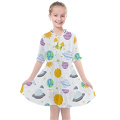 Seamless Pattern Cartoon Space Planets Isolated White Background Kids  All Frills Chiffon Dress by Hannah976