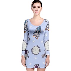Seamless Pattern With Space Theme Long Sleeve Velvet Bodycon Dress