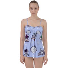 Seamless Pattern With Space Theme Babydoll Tankini Set