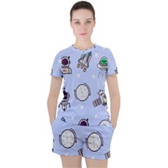 Seamless Pattern With Space Theme Women s T-shirt And Shorts Set