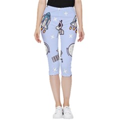 Seamless Pattern With Space Theme Inside Out Lightweight Velour Capri Leggings 