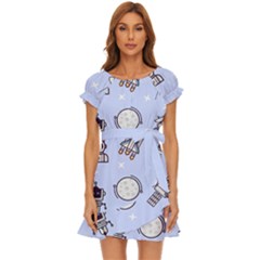 Seamless Pattern With Space Theme Puff Sleeve Frill Dress by Hannah976