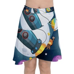 Spaceship Astronaut Space Chiffon Wrap Front Skirt
