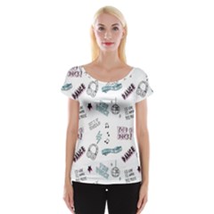 Music Themed Doodle Seamless Background Cap Sleeve Top