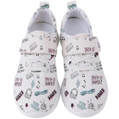 Music Themed Doodle Seamless Background Women s Velcro Strap Shoes