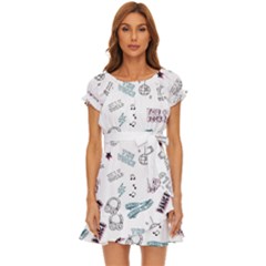 Music Themed Doodle Seamless Background Puff Sleeve Frill Dress by Hannah976