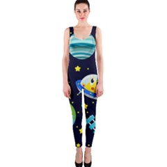 Space Seamless Pattern Illustration One Piece Catsuit