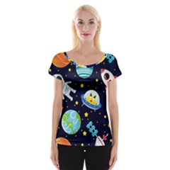 Space Seamless Pattern Illustration Cap Sleeve Top