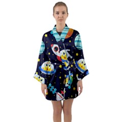 Space Seamless Pattern Illustration Long Sleeve Satin Kimono