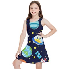 Space Seamless Pattern Illustration Kids  Lightweight Sleeveless Dress