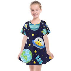 Space Seamless Pattern Illustration Kids  Smock Dress